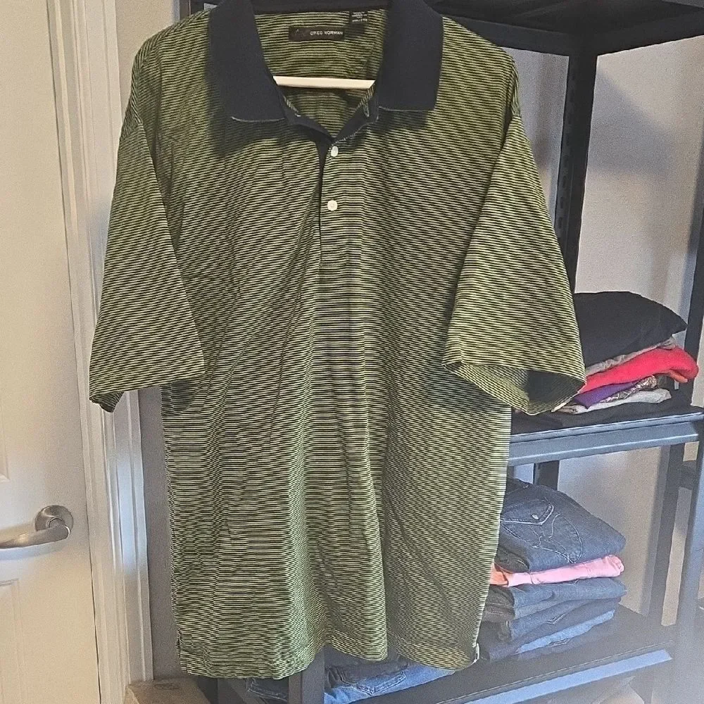 Greg Norman Green and Blue Striped Polo Shirt XXL
